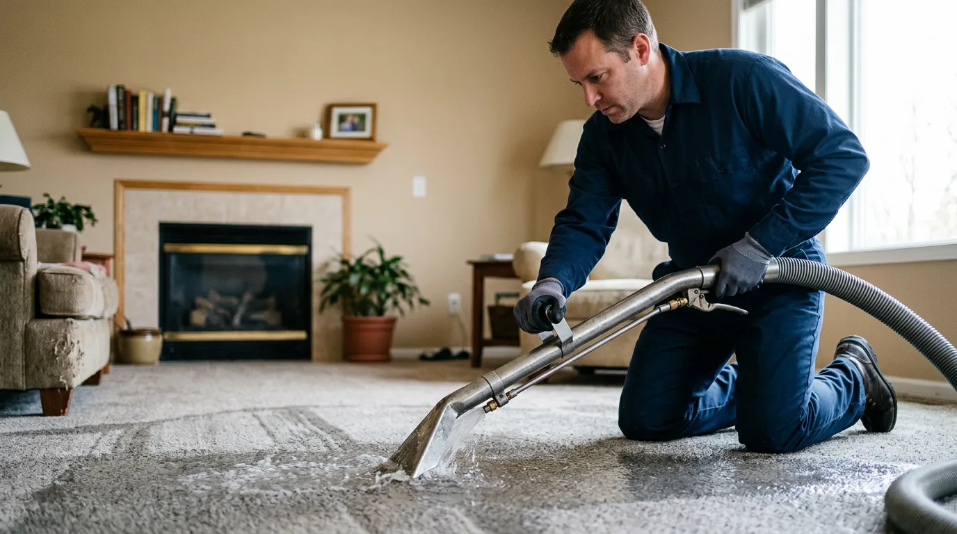 Water damage restoration technician working near Grafton, MA